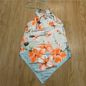 Victoria's Secret Slip Dress Womens Small Halter Handkerchief Hem Floral Blue